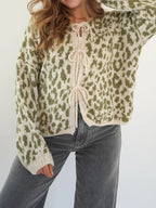 Sarah Express Women's Leopard Tie Front Cardigan