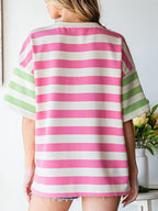 Sarah Express Women's Striped Oversized Short Sleeve T-Shirt with Pocket