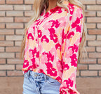 Women's Floral Print Puff Sleeve Button-Down Shirt Polyester Pink
