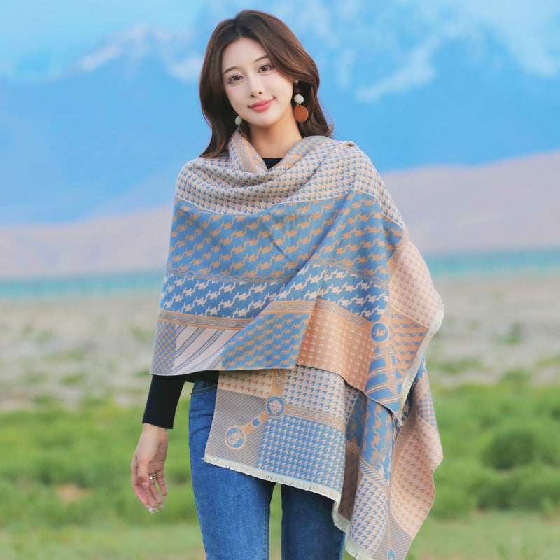 Geometric Ethnic Print Scarf Soft Cashmere-Feel Warm