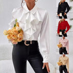 Women's Ruffled Long Sleeve Blouse Professional Work Shirt
