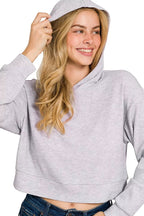Sarah Express Women’s Ribbed Drop Shoulder Cropped Hoodie Casual
