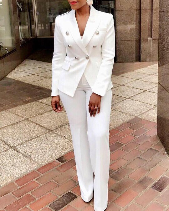 High Waist Two-Piece Blazer Pant Suit Button Front