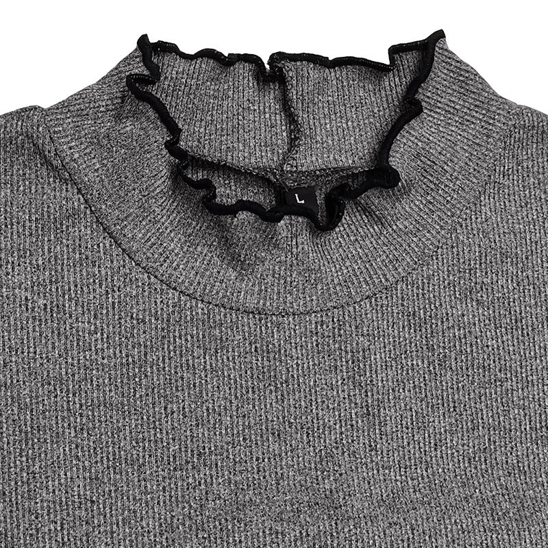 Ribbed Mock Neck Long Sleeve T-Shirt Slim Fit Layering Top