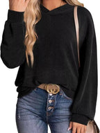 Sarah Express Women's Ribbed Oversized Hoodie Sweatshirt with Pocket