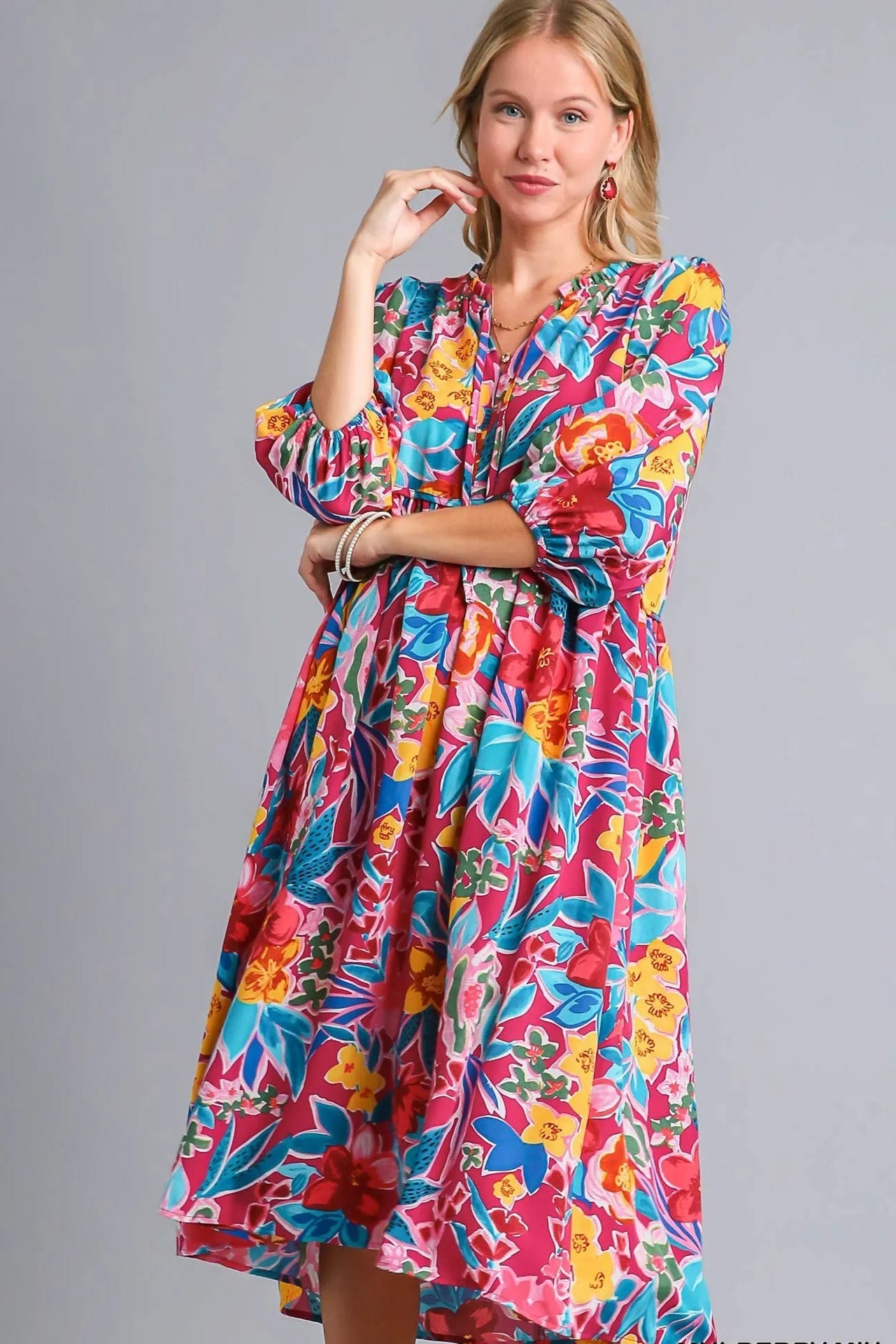 Sarah Express Women’s Plus Size Textured Notched Balloon Sleeve Blouse
