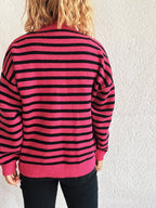 Sarah Express Women's Striped Mock Neck Long Sleeve Sweater - Oversized Ribbed Knit Top