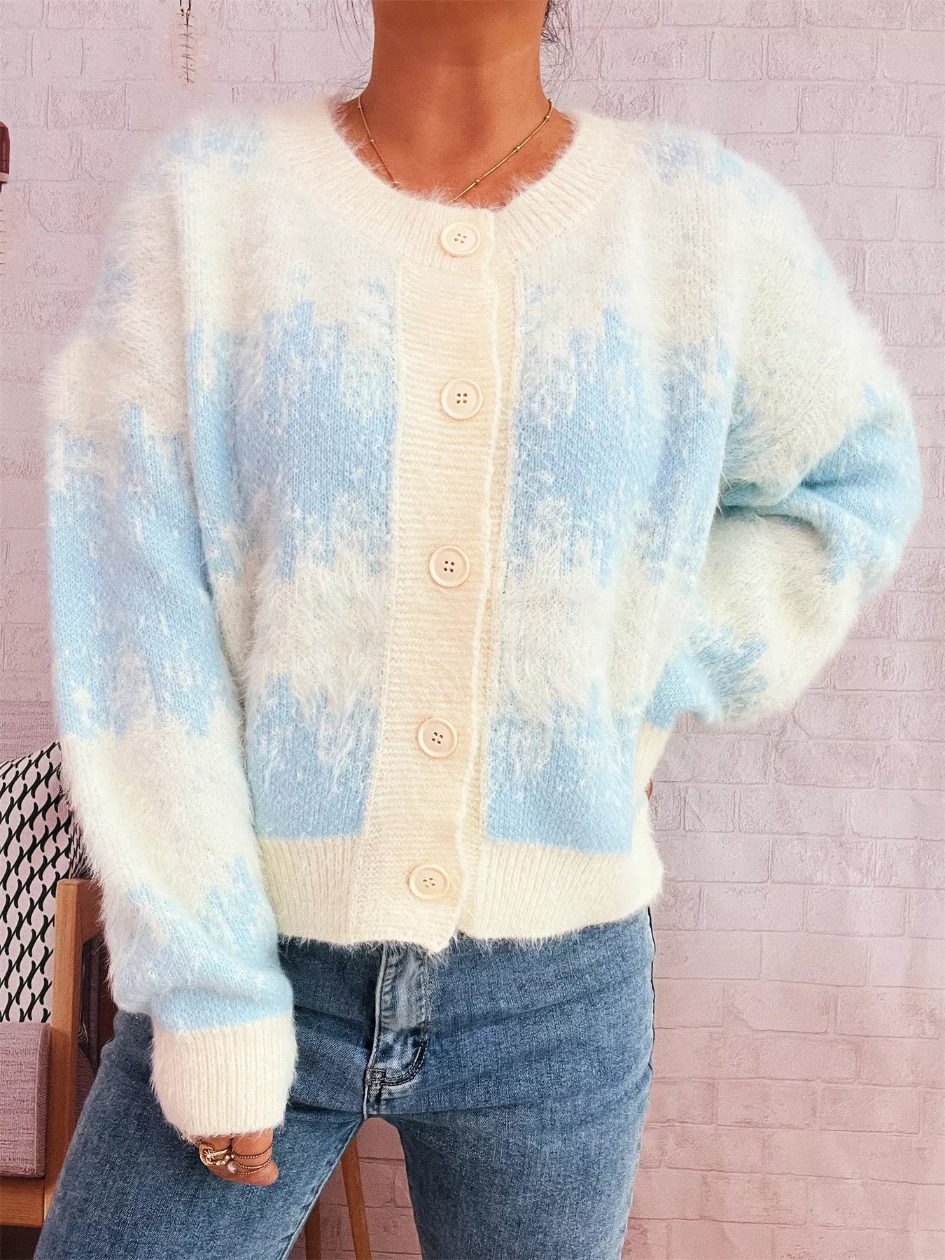 Sarah Express Women's Ribbed Hem Button Up Cardigan