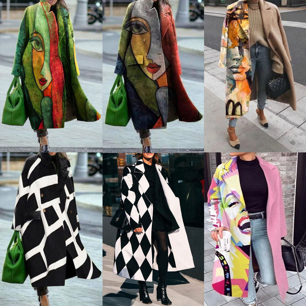 Women's Plaid Print Long Sleeve Coat Loose Fit Outerwear
