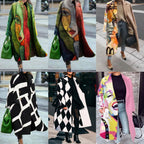 Women's Plaid Print Long Sleeve Coat Loose Fit Outerwear