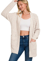 Long Sleeve Popcorn Sweater Cardigan with Pockets