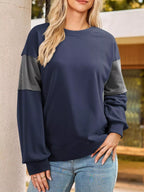 Sarah Express Women's Striped Round Neck Long Sleeve Sweatshirt