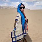 Women's Contrast Color Scarf - Oversized Soft Cotton Wrap Shawl Korean Style