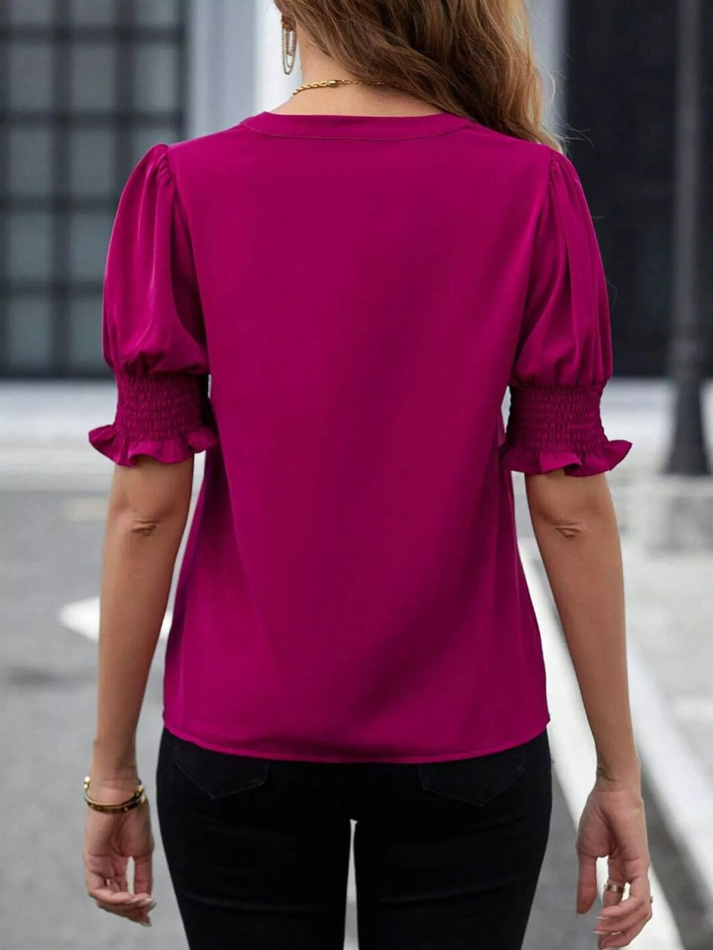 Sarah Express Women's Notched Half Sleeve Blouse