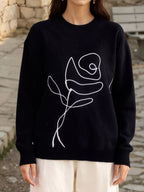 Sarah Express Women's Flower Round Neck Dropped Shoulder Sweater