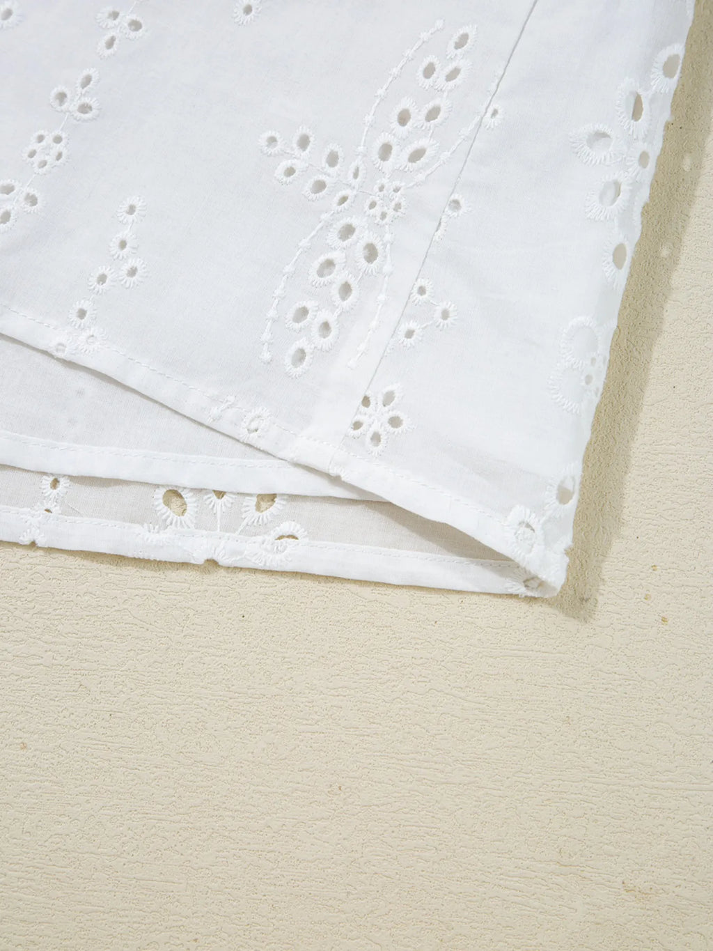 Sarah Express Women's Eyelet Long Sleeve Blouse with Elastic Cuffs