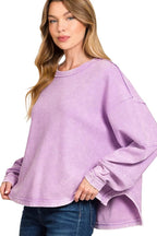 Sarah Express Women’s Acid Wash Sweatshirt with Exposed Seams Oversized