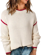 Sarah Express Women's Contrast Trim Long Sleeve Sweater