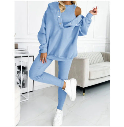 Women's Sleeveless Vest Hoodie and Pants Athleisure Set Three-Piece Activewear