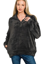 Sarah Express Women's Faux Fur Half Zip Pullover - Oversized Pocketed for Fall & Winter