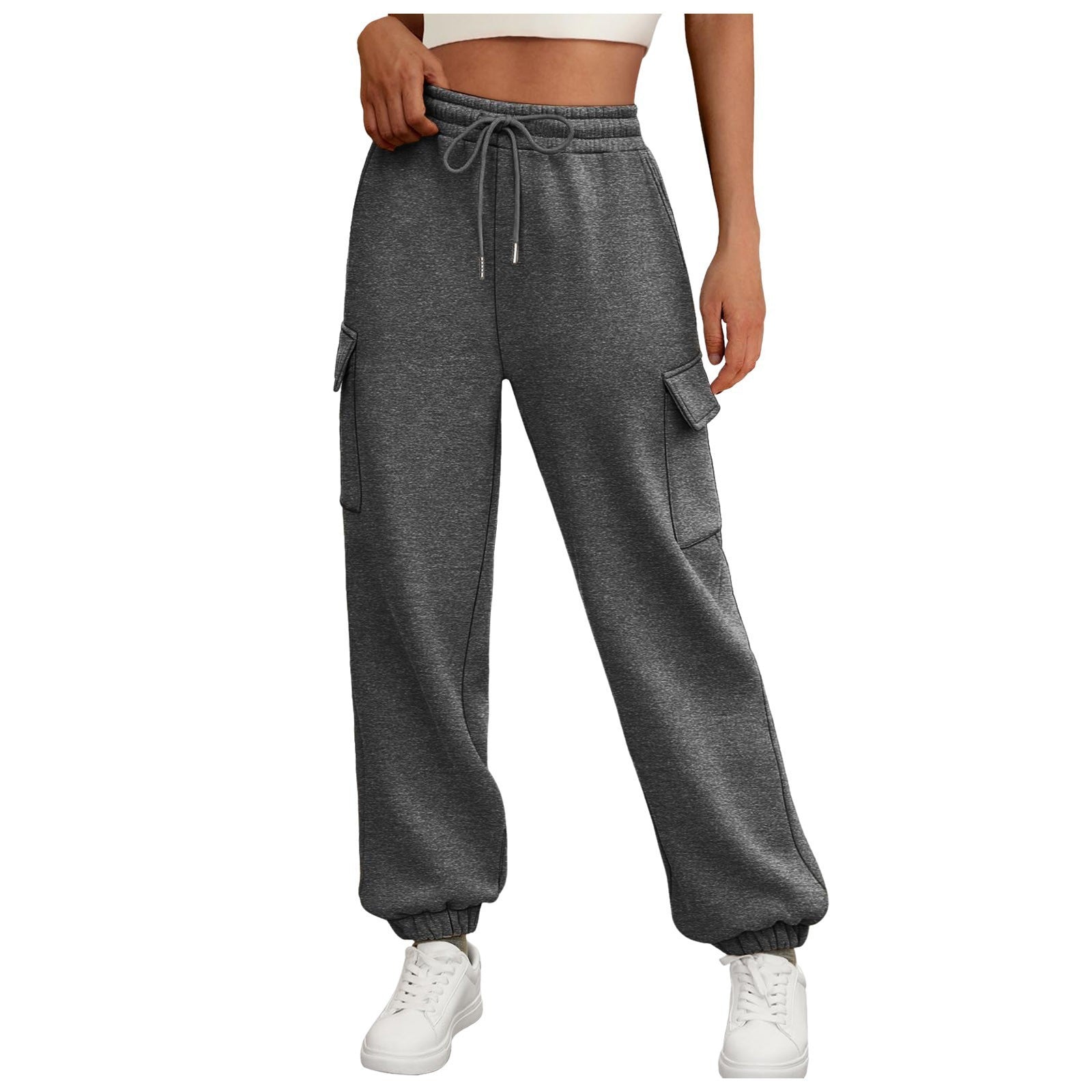 Women's Fleece Lined Baggy Joggers - High Waist Cargo Sweatpants Fall Winter Plus Size