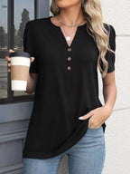 Sarah Express Women's Notched Short Sleeve Blouse Plus Size