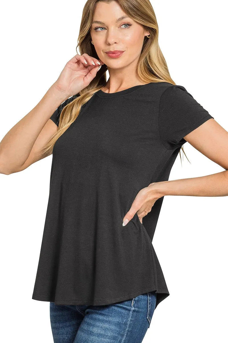 Women’s Flowy Rayon Short Sleeve T-Shirt with Round Hem