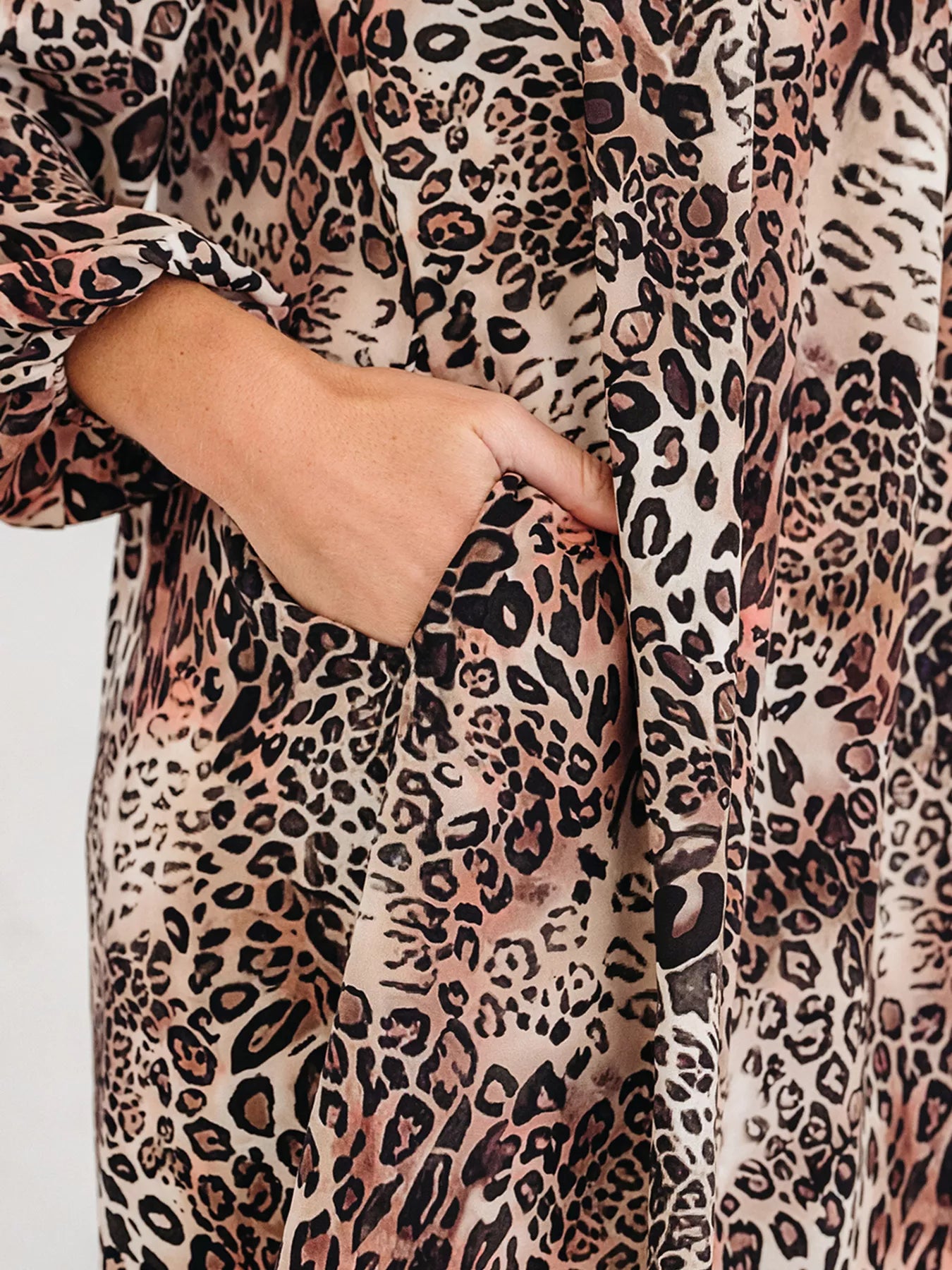 Sarah Express Women's Leopard Ruffled Detail Long Sleeve Loose Mini Dress