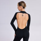 Women's Long Sleeve Open-Back Slim-Fit Straight-Leg Jumpsuit Evening Wear