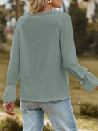 Sarah Express Women's Lace Trim V-Neck Blouse with Flounce Sleeves