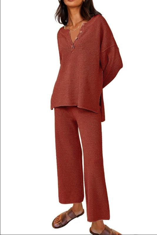 Sarah Express Women's Two-Piece Leisure Set Long Sleeve Top and Pants Casual Suit Orange
