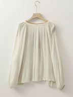 Sarah Express Women's Floral Embroidered Textured Puff Sleeve Loose Shirt