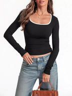 Sarah Express Women's Contrast Trim Long Sleeve Top