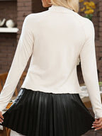 Sarah Express Women's Ribbed Knit Lettuce Trim Mock Neck Long Sleeve Top