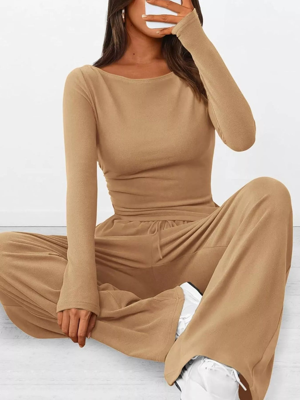 Sarah Express Women's Long Sleeve Top and Wide Leg Pants Set - Two Piece Outfit