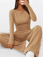 Sarah Express Women's Long Sleeve Top and Wide Leg Pants Set - Two Piece Outfit