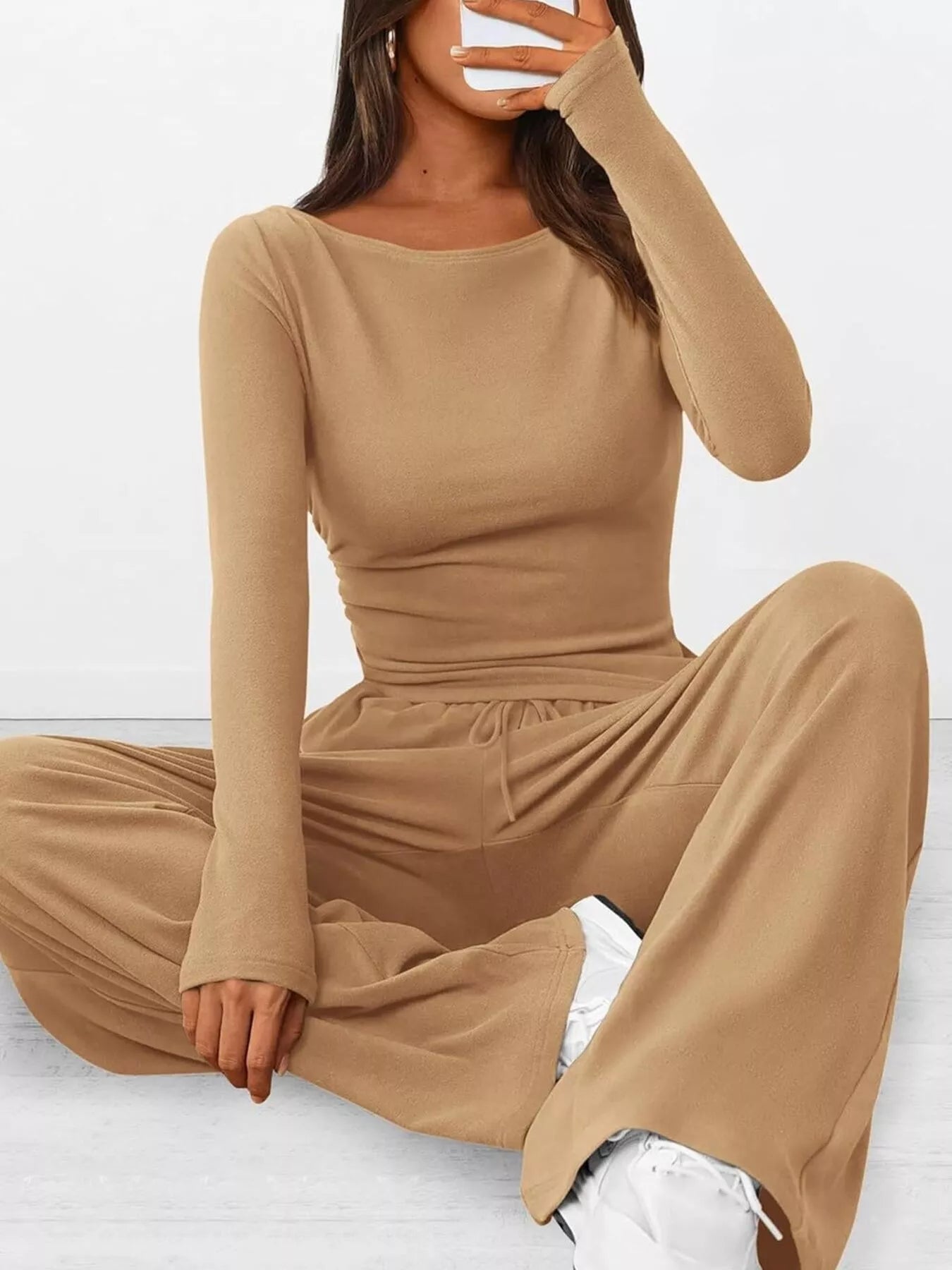 Sarah Express Women's Long Sleeve Top and Wide Leg Pants Set - Two Piece Outfit