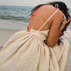 Women's V-Neck Suspender Split Dress - Backless High Waist Long Dress