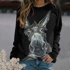 Women's Donkey Floral Print Loose Pullover Top
