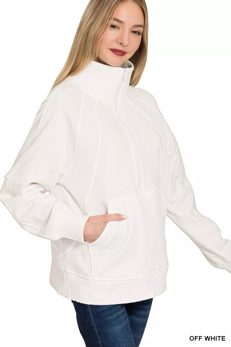 Sarah Express Women's Half Zip Fleece Sweatshirt with Kangaroo Pocket