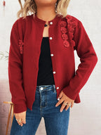 Sarah Express Women's Flower Button Up Long Sleeve Cardigan Red One Size