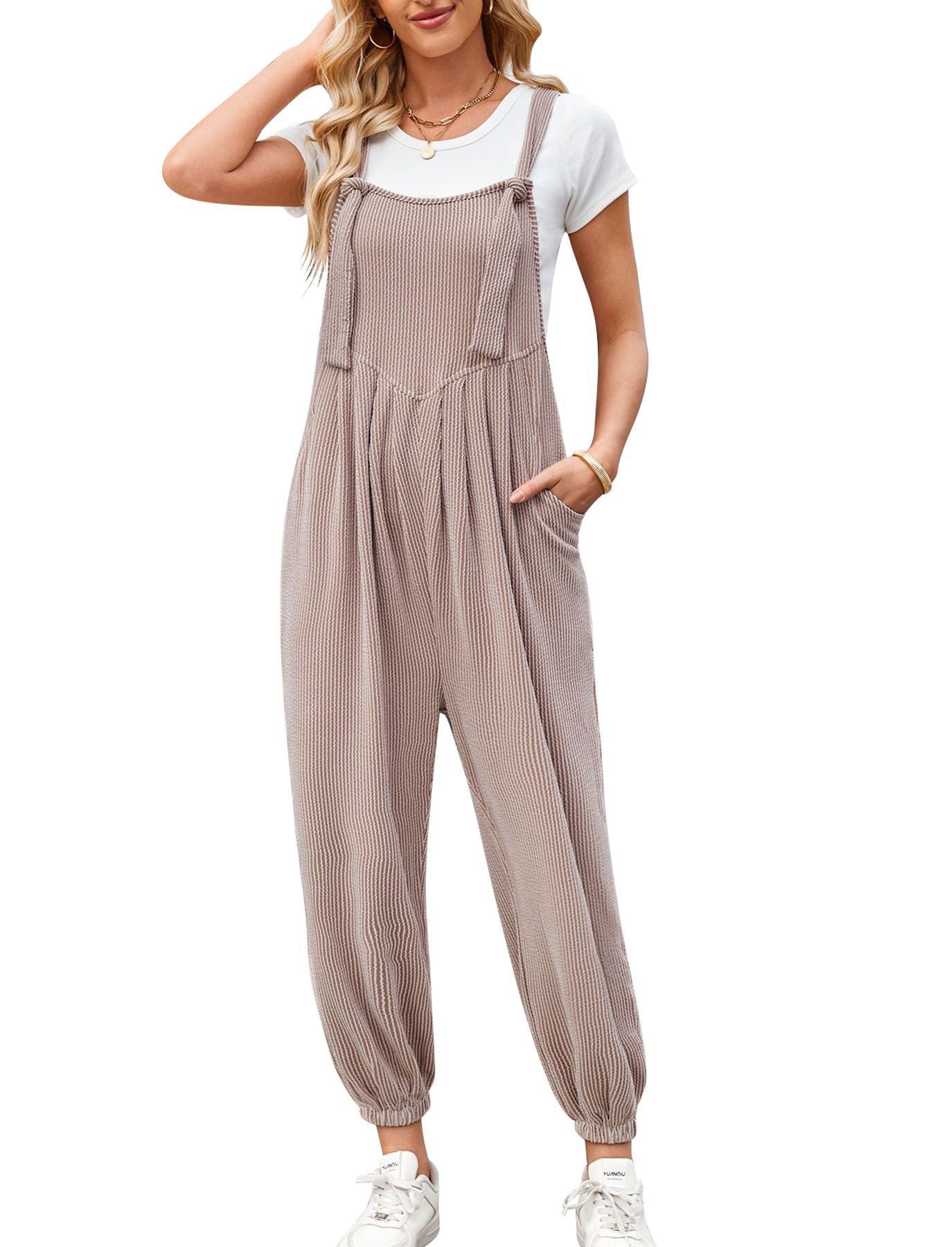 Women's Sleeveless Jumpsuit Wide Leg Casual Romper with Pockets