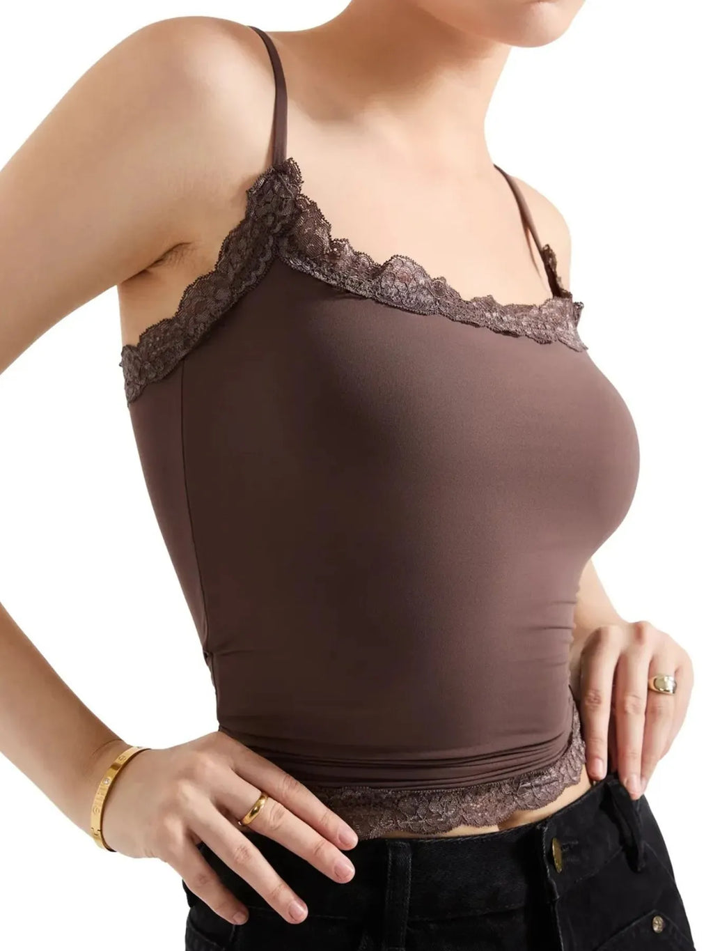 Sarah Express Women's Lace Trim Cami Top - Elegant Sleeveless Tank