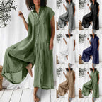 Short Sleeve Mid-Length Linen Jumpsuit Casual