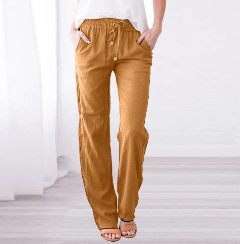 Women's Elastic Waist Loose Straight Leg Casual Trousers