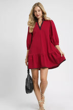 Sarah Express Women’s French Terry Ruffle Hem Dress with Plaid Trim Casual Fall
