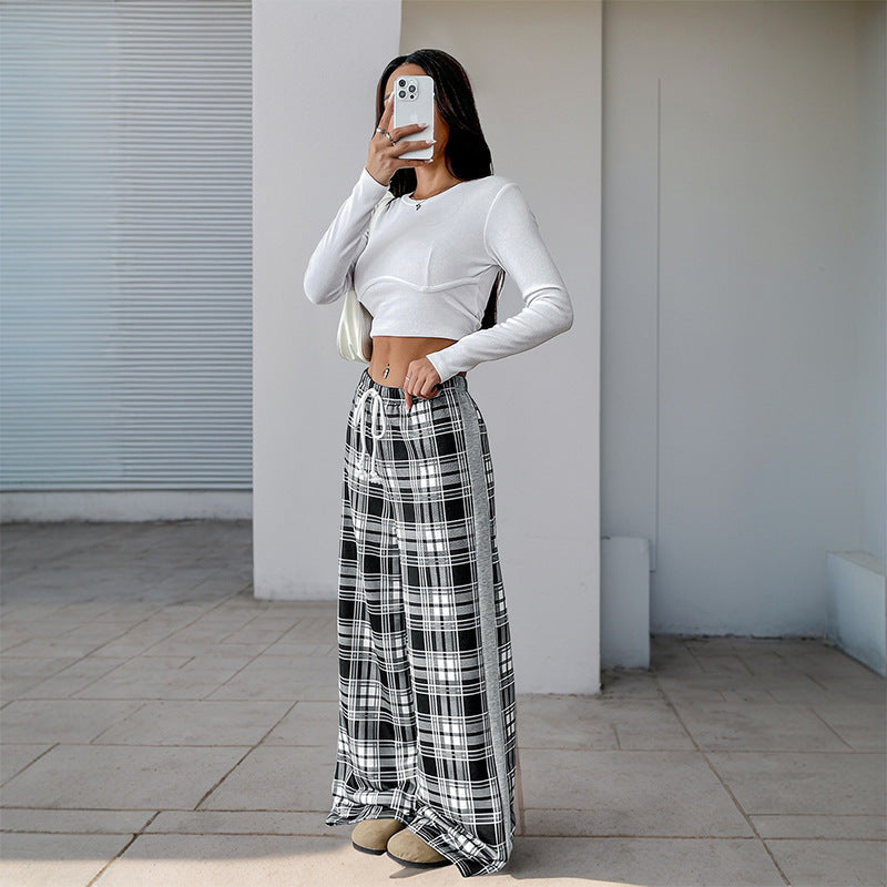 Plaid High-Waist Wide-Leg Pants Black and White