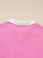 Sarah Express Women's Plus Size Contrast Polo Collar Floral Patchwork Long Sleeve Top