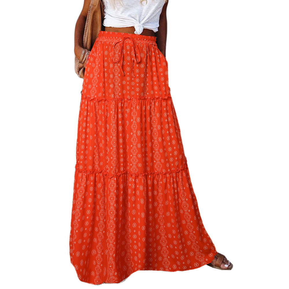 Women's High Waist Printed Maxi Dress Loose Fit Casual
