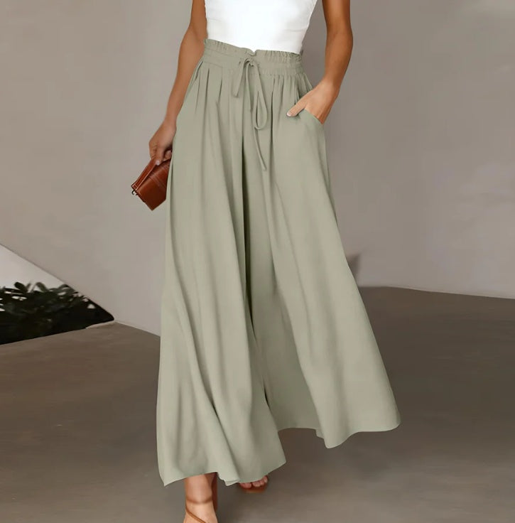 High Waist Wide Leg Dress Pants Elastic Waistband Full Length Trousers
